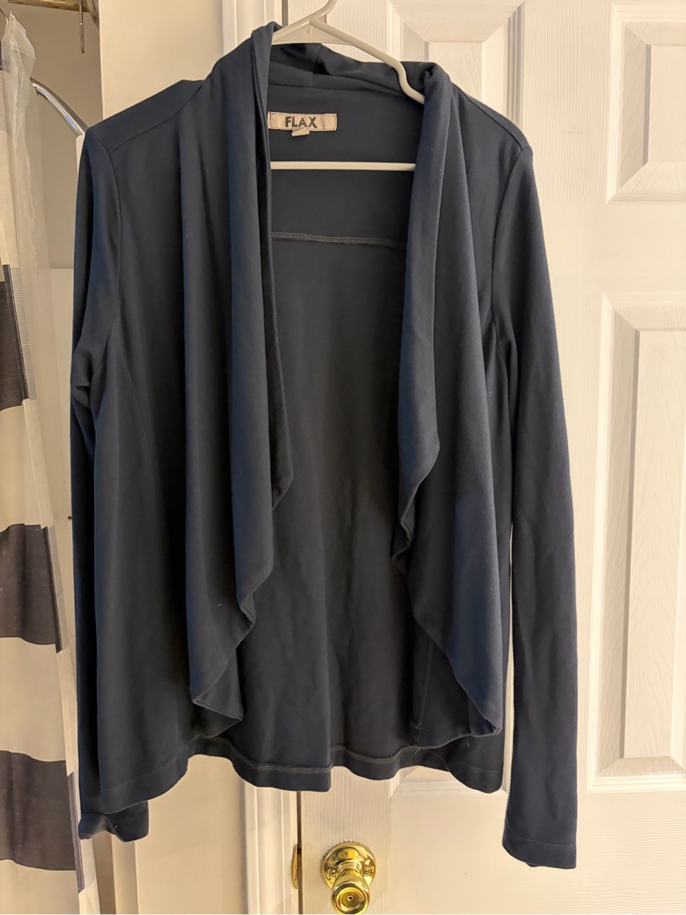 FLAX Women's Navy Open Drape Front Sweater small